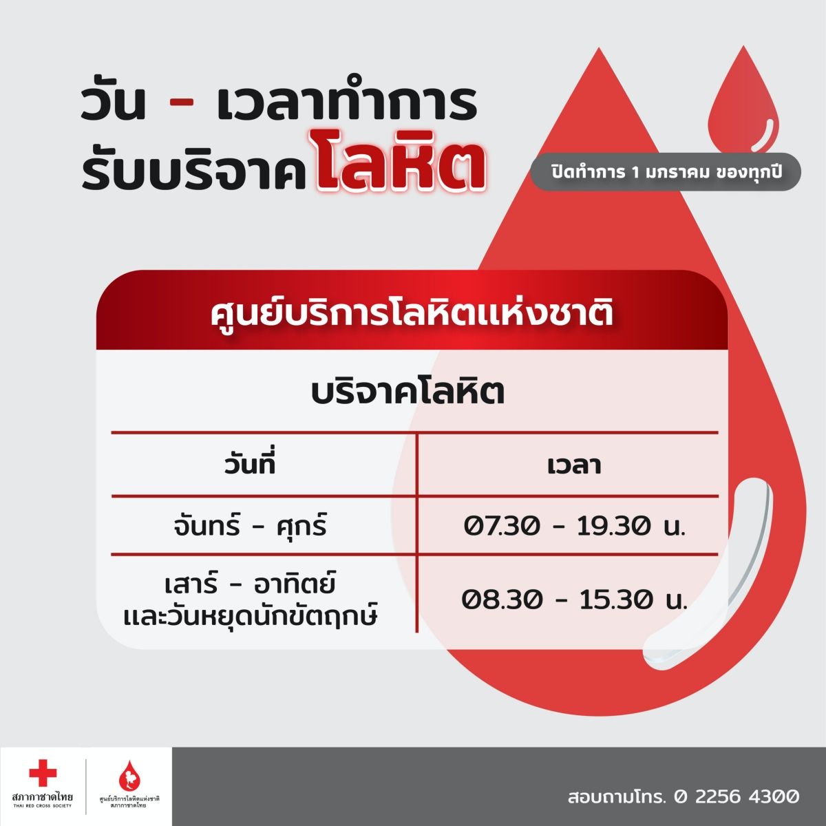 วันทำการศูนย์บริการโลหิตแห่งชาติ